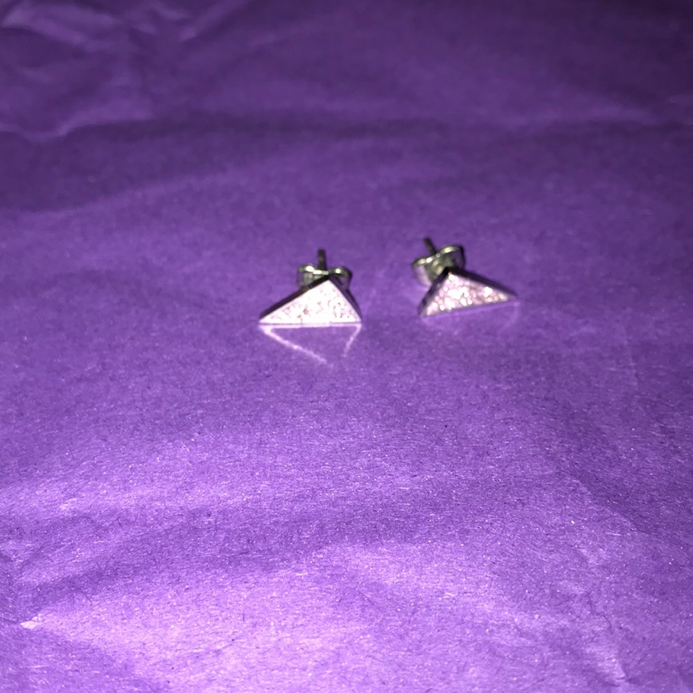Silver toned triangle earrings with clear stones - Picture 3 of 5